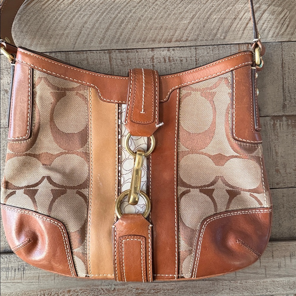 Coach Tan and Brown Shoulder Bag